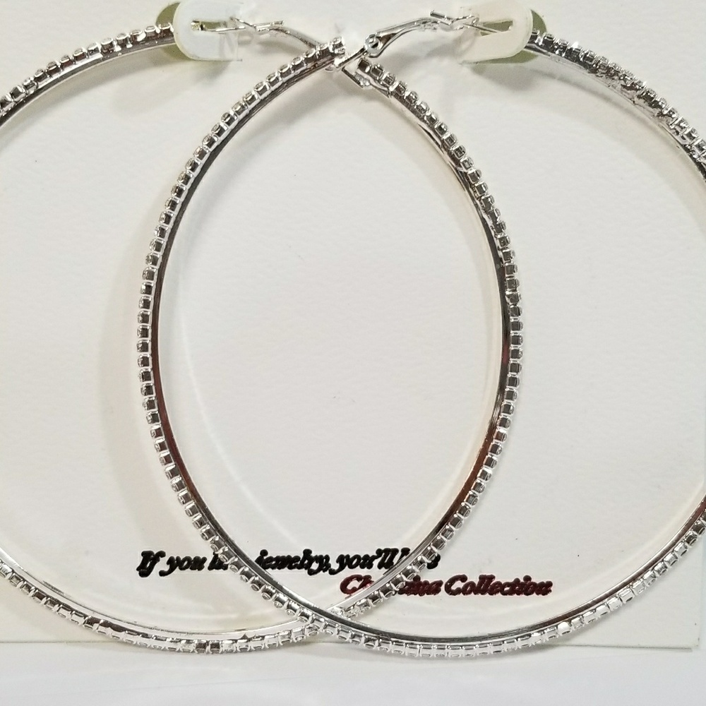 Brand new Silver big hoop earrings, crystal stone